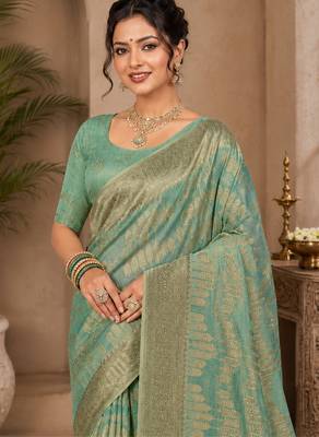 Sangam prints sea green cotton silk woven work traditional saree 2