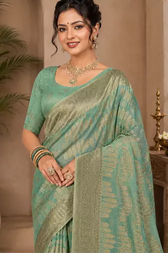 Sangam prints sea green cotton silk woven work traditional saree