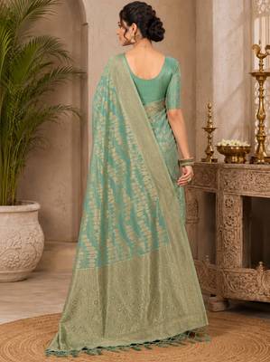 Sangam prints sea green cotton silk woven work traditional saree 3
