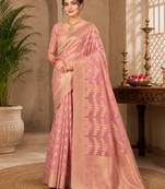 Sangam prints dusty pink cotton silk woven work traditional saree
