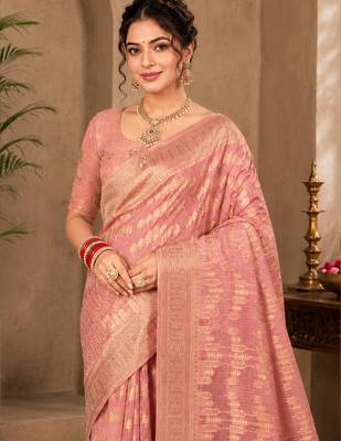 Sangam prints dusty pink cotton silk woven work traditional saree 2