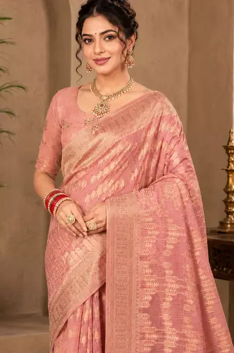 Sangam prints dusty pink cotton silk woven work traditional saree
