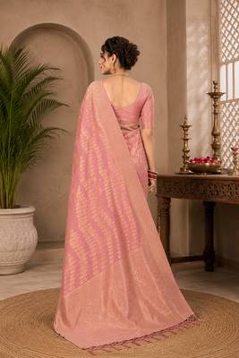 Sangam prints dusty pink cotton silk woven work traditional saree 3