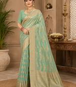 Sangam prints sea green cotton silk woven work traditional saree