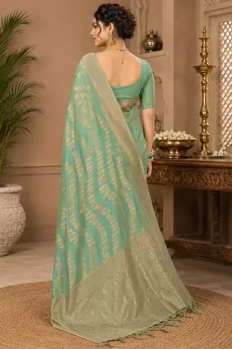 Sangam prints sea green cotton silk woven work traditional saree