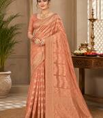 Sangam prints peach cotton silk woven work traditional saree
