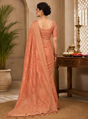 Sangam prints peach cotton silk woven work traditional saree 3