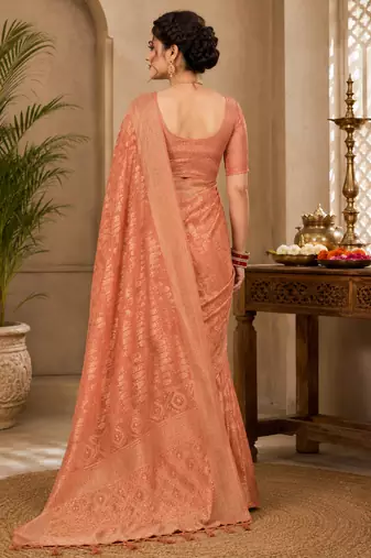 Sangam prints peach cotton silk woven work traditional saree