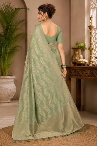 Sangam prints sage green cotton silk woven work traditional saree