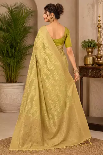Sangam prints light yellow cotton silk woven work traditional saree