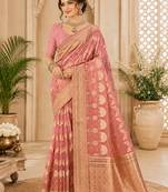 Sangam prints dusty pink cotton silk woven work traditional saree
