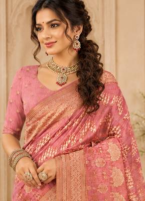 Sangam prints dusty pink cotton silk woven work traditional saree 2