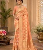 Sangam prints peach cotton silk woven work traditional saree