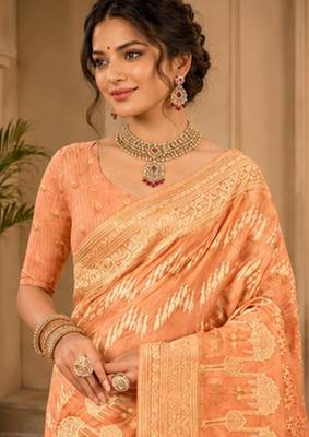 Sangam prints peach cotton silk woven work traditional saree 2