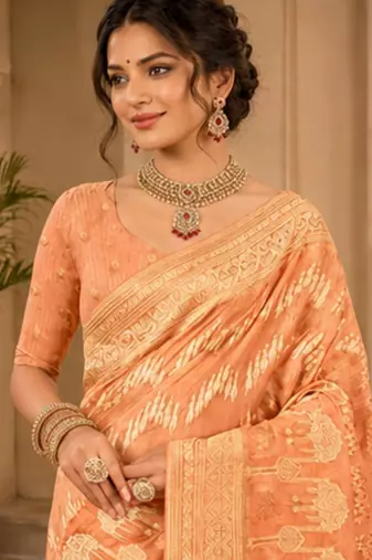 Sangam prints peach cotton silk woven work traditional saree