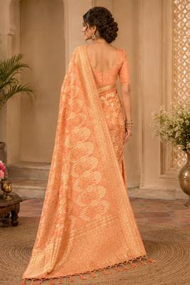Sangam prints peach cotton silk woven work traditional saree 3