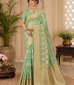 Sangam prints sea green cotton silk woven work traditional saree
