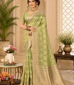 Sangam prints olive green cotton silk woven work traditional saree