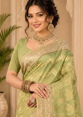 Sangam prints olive green cotton silk woven work traditional saree 2