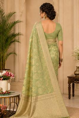 Sangam prints olive green cotton silk woven work traditional saree 3