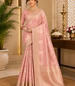 Sangam prints dusty pink cotton silk woven work traditional saree