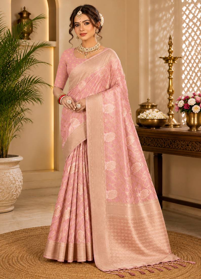 Sangam prints dusty pink cotton silk woven work traditional saree