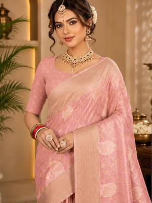 Sangam prints dusty pink cotton silk woven work traditional saree 2