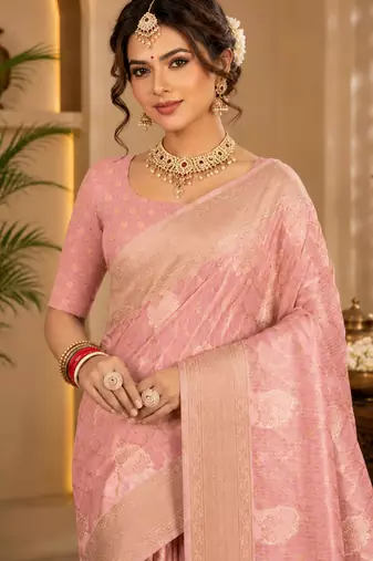 Sangam prints dusty pink cotton silk woven work traditional saree