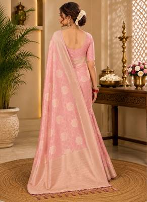 Sangam prints dusty pink cotton silk woven work traditional saree 3