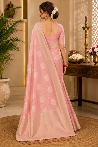 Sangam prints dusty pink cotton silk woven work traditional saree
