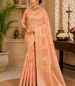 Sangam prints peach cotton silk woven work traditional saree