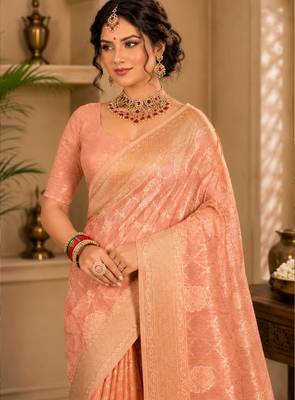 Sangam prints peach cotton silk woven work traditional saree 2