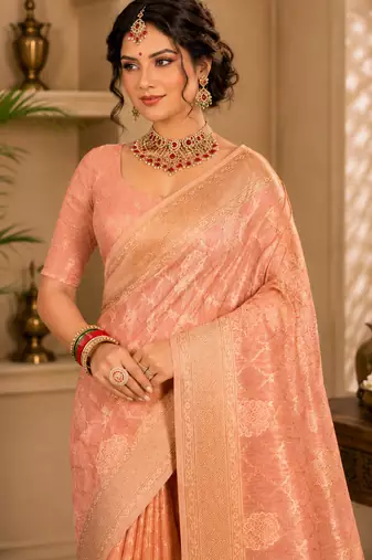 Sangam prints peach cotton silk woven work traditional saree