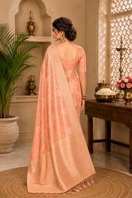 Sangam prints peach cotton silk woven work traditional saree 3