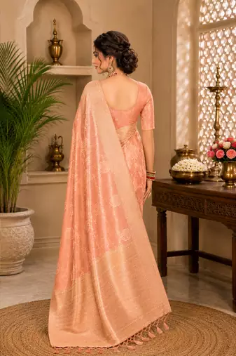 Sangam prints peach cotton silk woven work traditional saree