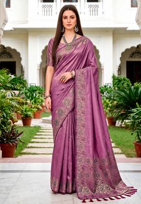 Sangam prints mauve satin woven work traditional saree 1