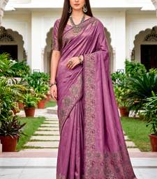 Sangam prints mauve satin woven work traditional saree