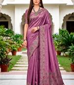 Sangam prints mauve satin woven work traditional saree