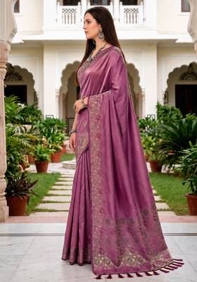 Sangam prints mauve satin woven work traditional saree 2