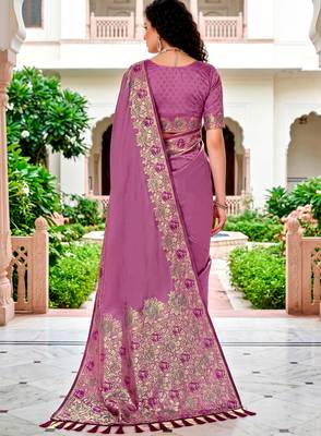 Sangam prints mauve satin woven work traditional saree 4
