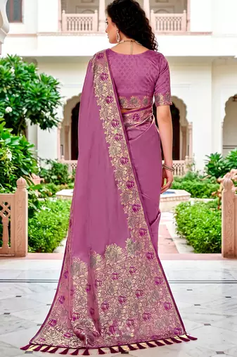 Sangam prints mauve satin woven work traditional saree