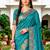 Sangam prints teal blue satin woven work traditional saree