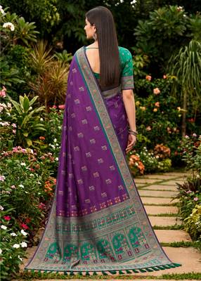 Sangam prints purple satin woven work traditional saree 2