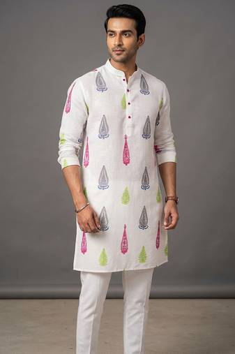 Men's off-white printed kurta set