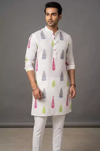 Men's off-white printed kurta set