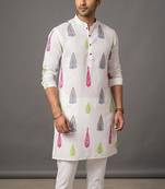 Men's off-white printed kurta set