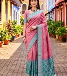 Sangam prints dusty pink satin woven work traditional saree