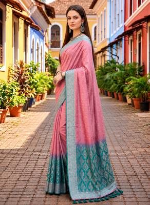 Sangam prints dusty pink satin woven work traditional saree 3