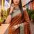 Sangam prints rust orange satin woven work traditional saree