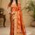Sangam prints rust orange satin woven work traditional saree